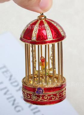 新中式复古珐琅彩首饰盒手工艺品珠宝饰品收纳盒鸟笼桌面摆件礼物