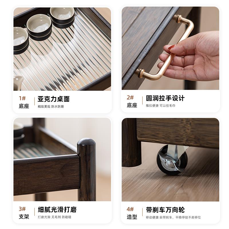 新款可移动茶几中古风小推车沙发边几客厅零食置物架家用小户型置 - 图0