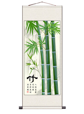 齐白石荷花四条屏梅兰竹菊茶楼古沙发背景装饰中式挂画丝绸卷轴