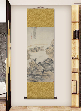 清石涛榴花图花鸟画拍照背景画影楼定制挂画卷轴画直播间装饰卷轴