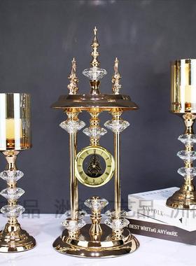 轻奢水晶座钟摆件家居客厅桌面台钟创意高档美式钟表装饰摆设