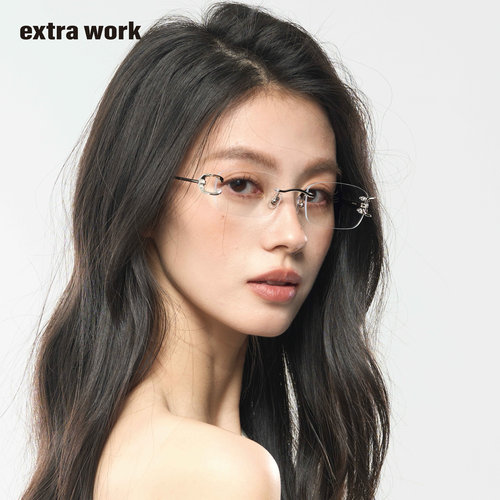 extrawork 月光 高智无框气质近视眼镜可配度数防滑鼻托Moonlight - 图1