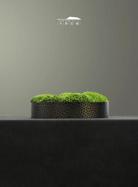 天苔绿 新中式代TUH金属锤纹器永生苔藓 青茶室会所茶花几桌面摆