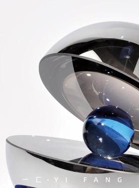 一匚样板房现代简约水晶蓝色半球几何摆件 售楼处软装饰品艺术品