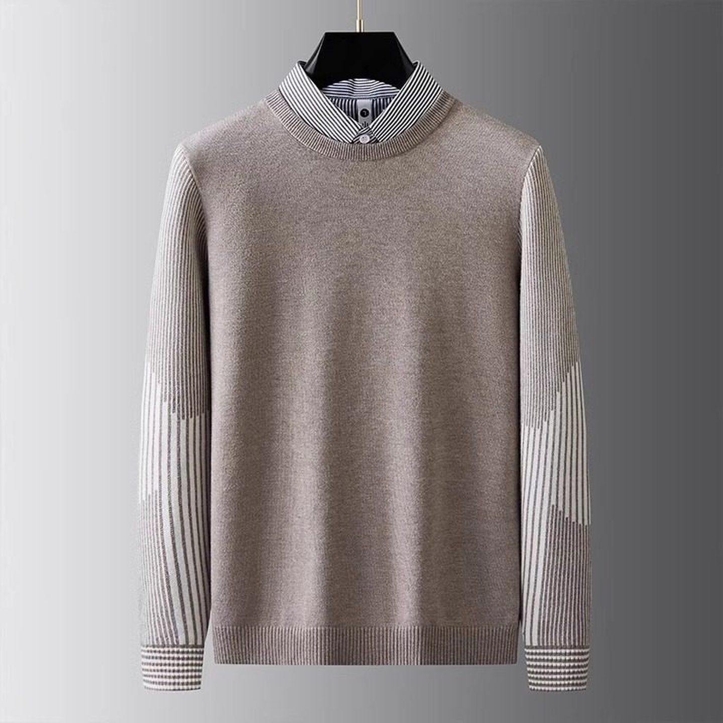 高级感条纹假两件男毛衣男士冬季2025新款保暖商务羊绒针织衫男款,淘宝优惠券,粉丝福利购,淘宝优惠卷
