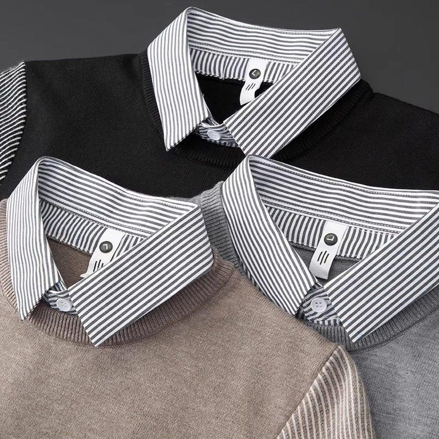 高级感条纹假两件男毛衣男士冬季2025新款保暖商务羊绒针织衫男款,淘宝优惠券,粉丝福利购,淘宝优惠卷