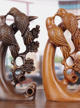 速发实木雕喜上装梢摆件客厅礼关眉饰品新中式新婚结婚礼物送新人