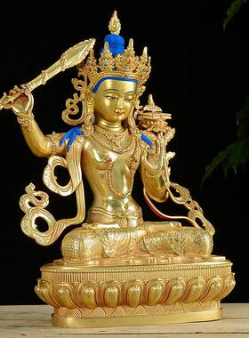 文殊菩萨铜鎏金5/7/10/15寸家用现代桌面智慧观音铜像摆件