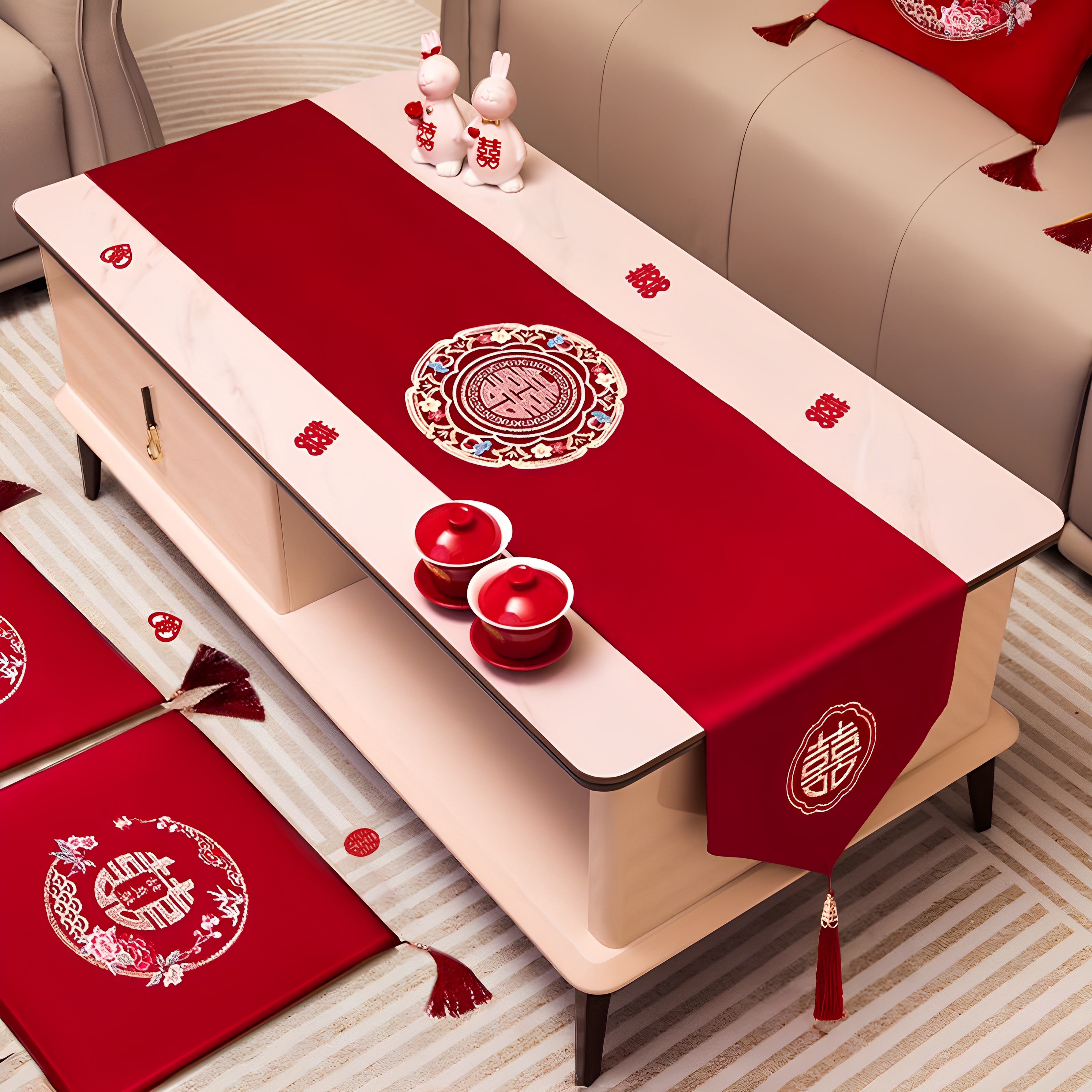 结婚桌旗红色茶几桌布婚房布置装饰订婚新婚台布餐桌电视柜红盖布,淘宝优惠券,粉丝福利购,淘宝优惠卷