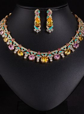 欧美锆石项圈不规则粉宝奢华滴油工艺高级感女士晚装锁骨链饰品女