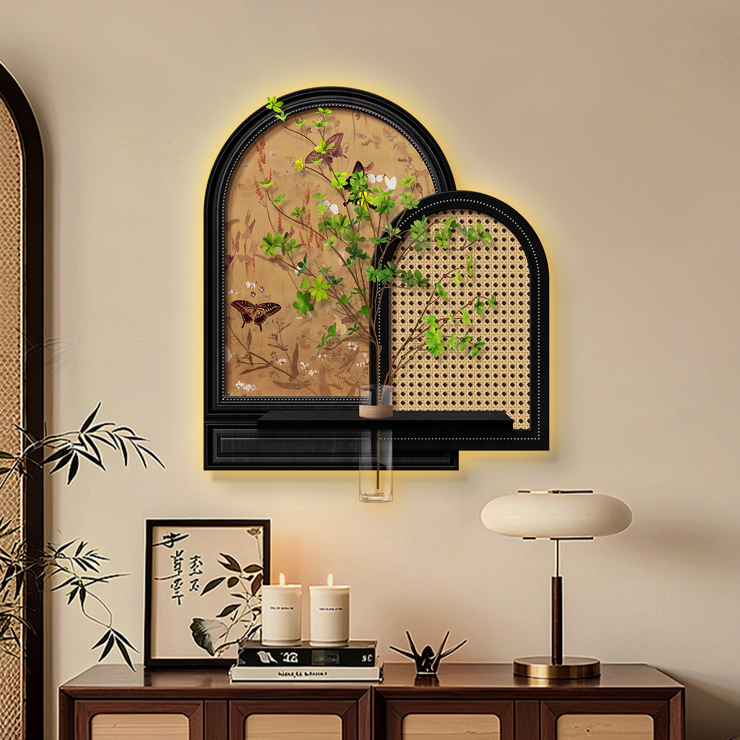 中古风立体置物玄关挂画客厅沙发背景墙壁灯画水培绿植餐厅装饰画,淘宝优惠券,粉丝福利购,淘宝优惠卷