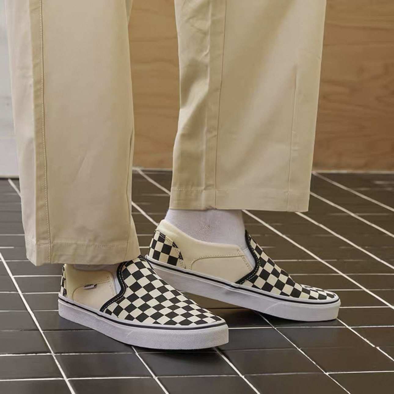 Vans范斯 Asher黑白棋盘格夏日一脚蹬男女帆布鞋 VN000VOSAPK现货,淘宝优惠券,粉丝福利购,淘宝优惠卷