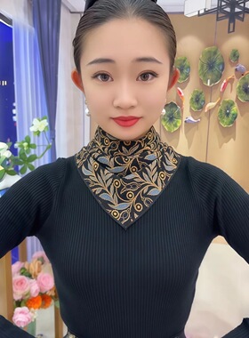 秋冬季双面层排扣三角巾女