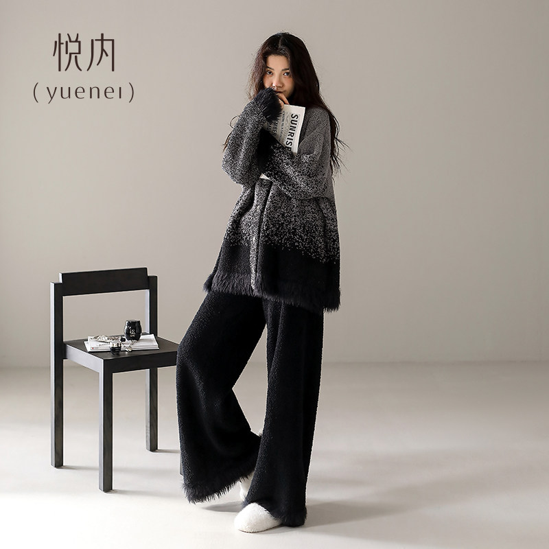 悦内半边绒睡衣女秋冬季珊瑚绒毛绒家居服保暖冬装时尚渐变可外穿,淘宝优惠券,粉丝福利购,淘宝优惠卷