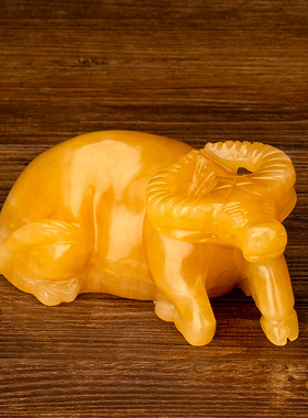 天然玉石牛摆件黄m玉卧牛生肖牛水牛吉祥家居玄关办公室装饰礼品