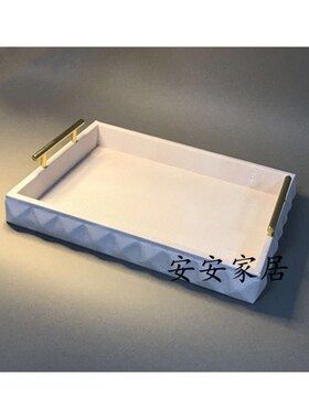 创意不锈钢皮质圆形方形灰色白色黑色水晶把手托盘W样板房饰品摆