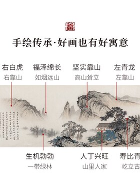 速发绘古山水国画望云楼中式客厅装饰画名山纯手仿国画有家无水靠
