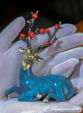 速发宽鹿礼车载中控台纯铜小号和 摆件 彩铜家用一路平安汽车装饰