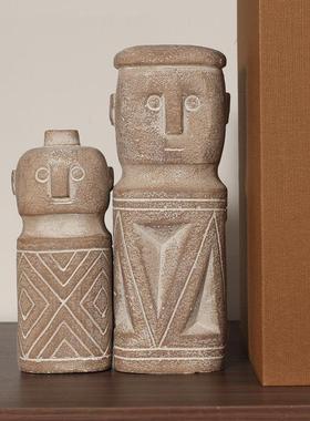 现代侘寂风陶瓷组合摆件玄关电视柜面装饰咖色中古风样板间装饰