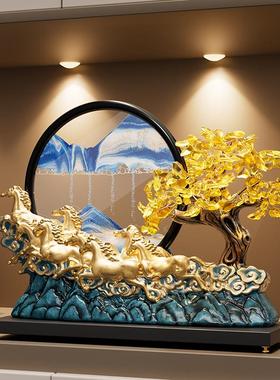 马到成功发财树流沙画摆件客厅电视柜酒柜装饰办公室乔迁开业礼物