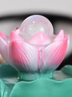 八方来财摆件流水喷泉桌面荷花装饰招财风水轮客厅开业送礼加湿器