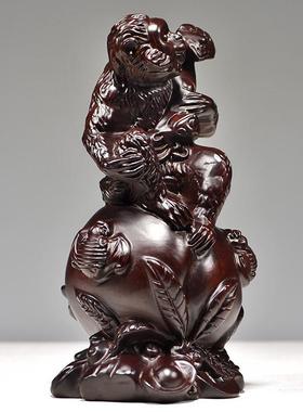 黑檀木雕猴子摆件生肖吉祥物实木质家居客厅办公室补角装饰工艺品