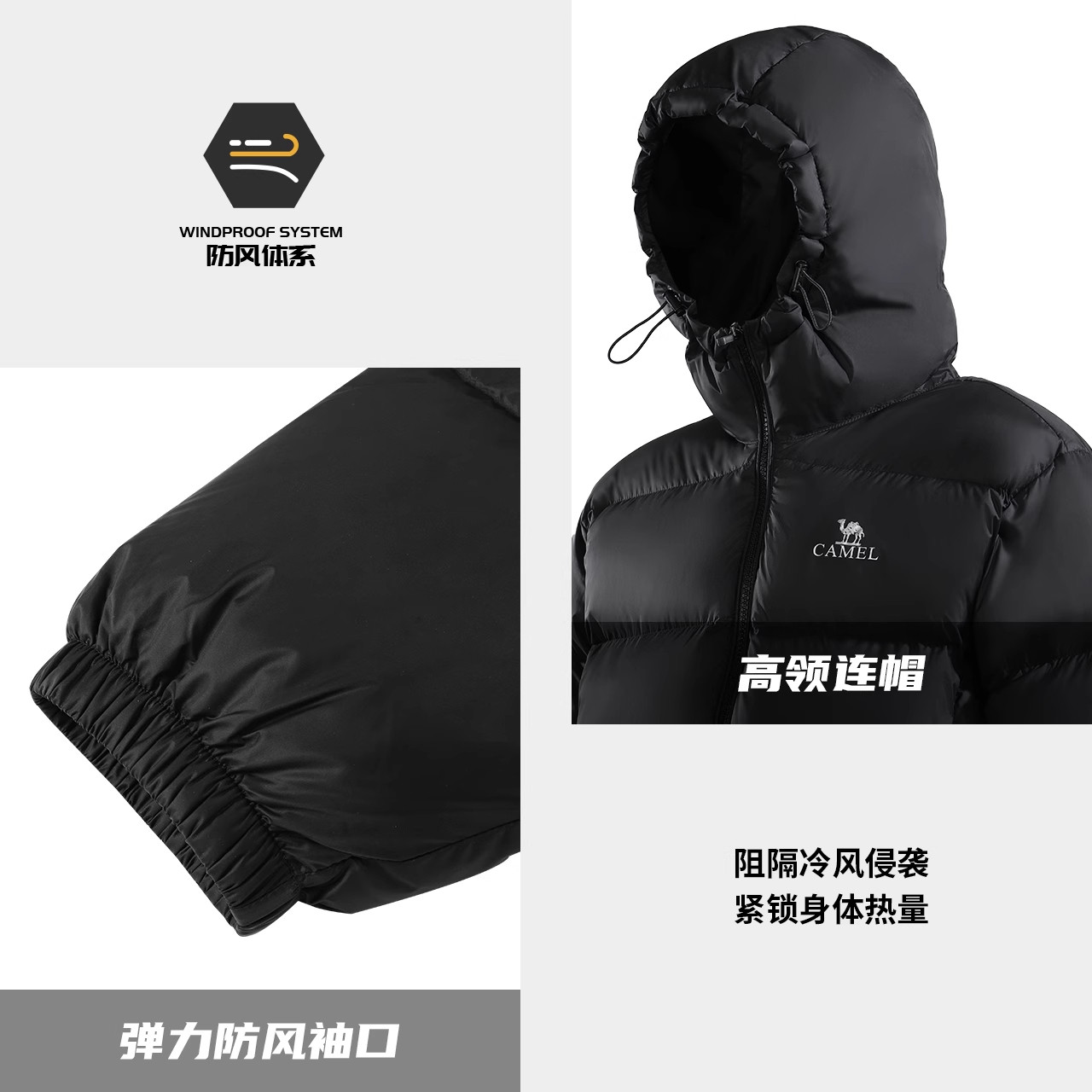 骆驼2025秋冬新款连帽加厚保暖鸭绒短款面包服拒水羽绒服外套正品