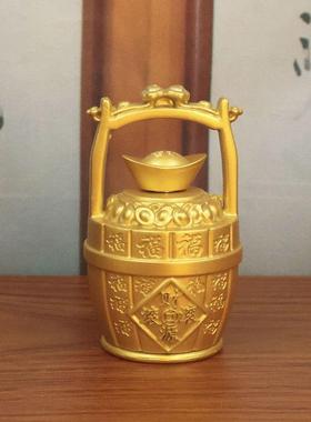 黄铜一桶金摆件纯铜招财水桶一桶江山办公室客厅玄关摆设家居装饰
