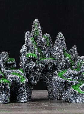 鱼缸造景假山套餐装饰水草石头小摆件小型水族布景内饰躲避洞青苔