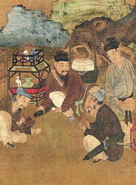 速发五代周文矩西子浣纱古挂画画图名画字仿团扇新中式茶楼玄关装