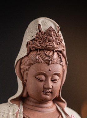 速发持莲观音菩萨佛像件摆陶瓷工艺品家居客厅中式禅意空间装饰品