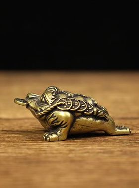 速发纯三实心小金蟾挂件三扣蟾蜍足仿古迷你小铜脚金蟾汽车链