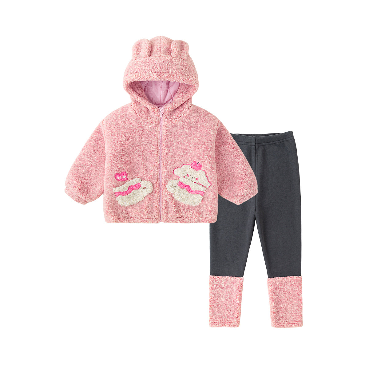 DUDUJIA女童毛绒套装冬季宝宝外套夹棉女宝打底裤洋气儿童衣服冬3,淘宝优惠券,粉丝福利购,淘宝优惠卷