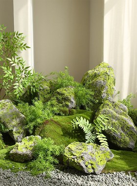仿真泡沫石头青苔石造景庭院假山装饰岩石拍摄道S具摆件苔藓假石