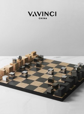 速发新品欧式盘古创复轻奢木质国际象棋意摆件样板间客厅书房软装