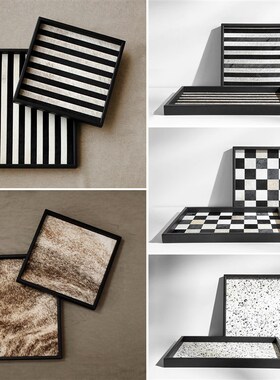 速发新品楼奢牛帽几何托盘棋盘格售轻处样板间卧室衣毛间收纳摆件