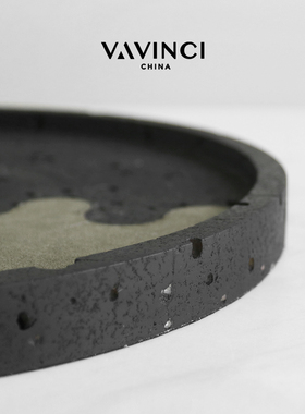 速发新品创意黑茶洞石圆形托盘客厅几色桌面样板间收纳盘装饰摆件