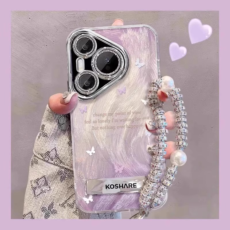 适用华为pura80pro+手机壳p80ultra女新款全包防摔P60ART带手链支架pura70高级50渐变紫蝴蝶闪粉镜头膜40套30 - 图0