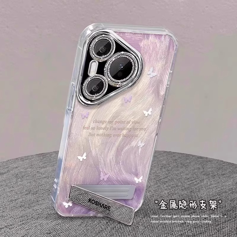 适用华为pura80pro+手机壳p80ultra女新款全包防摔P60ART带手链支架pura70高级50渐变紫蝴蝶闪粉镜头膜40套30 - 图1