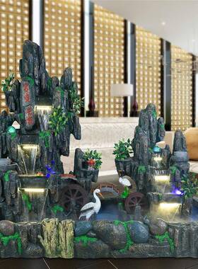 水州大型室内山流喷泉盆景风水轮8017客泉厅室内落地流水树脂假工