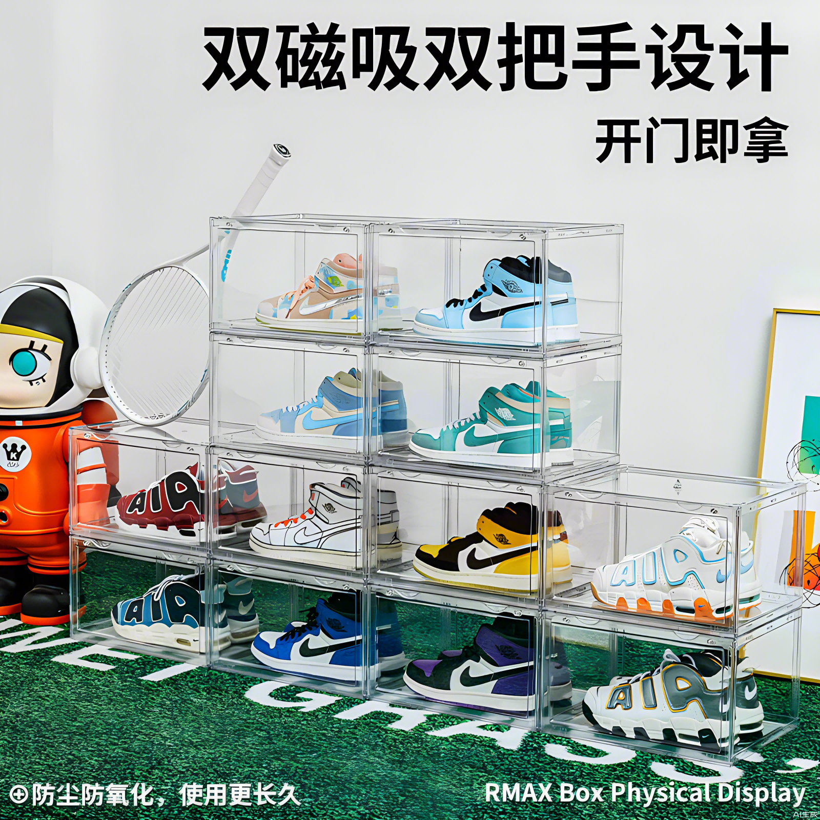 RMAX亚克力全透明鞋盒AJ球鞋宿舍收纳神器磁吸防氧化展示折叠鞋柜,淘宝优惠券,粉丝福利购,淘宝优惠卷