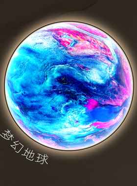 地球玄关圆形可发光走廊装饰挂画