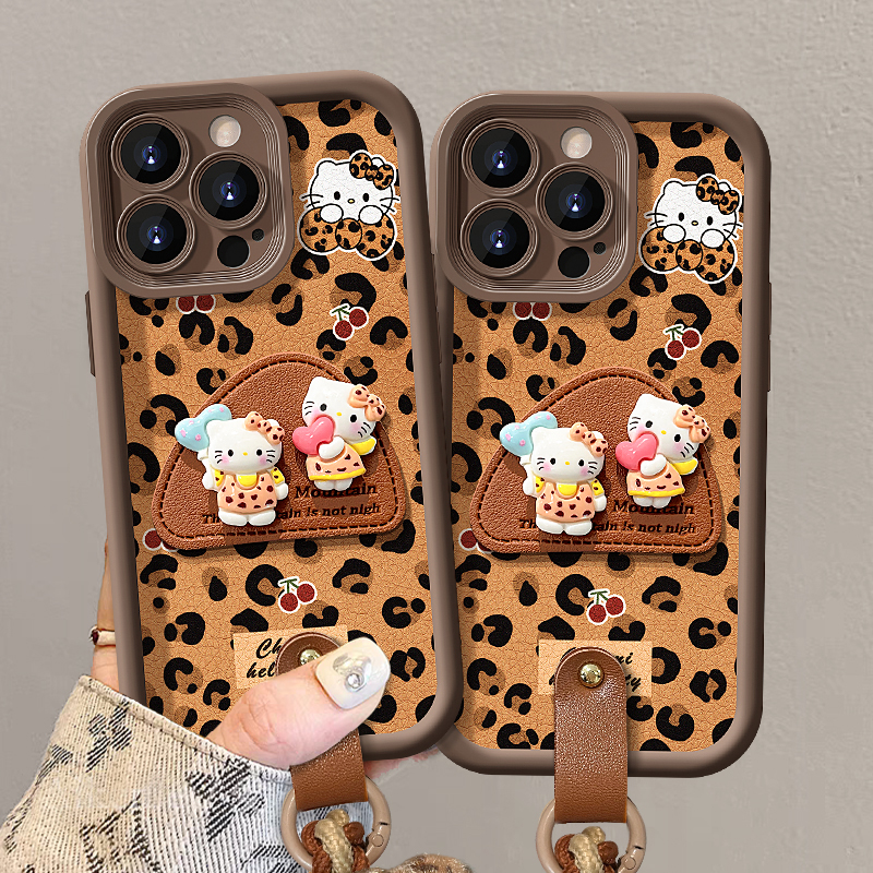 适用苹果17promax手机壳秋冬新女款16/15pro豹纹猫咪支架挂绳iPhoneAir磨砂羊皮14plus高级13p美拉德12防摔11 - 图1