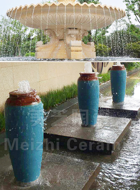 客厅中式陶瓷流水摆件涌水陶罐y喷泉水景坛子喷水花瓶加湿器叠水