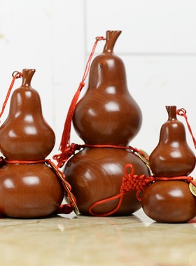 桃木葫芦摆件五帝钱挂件A家居饰品大号摆设客厅木雕