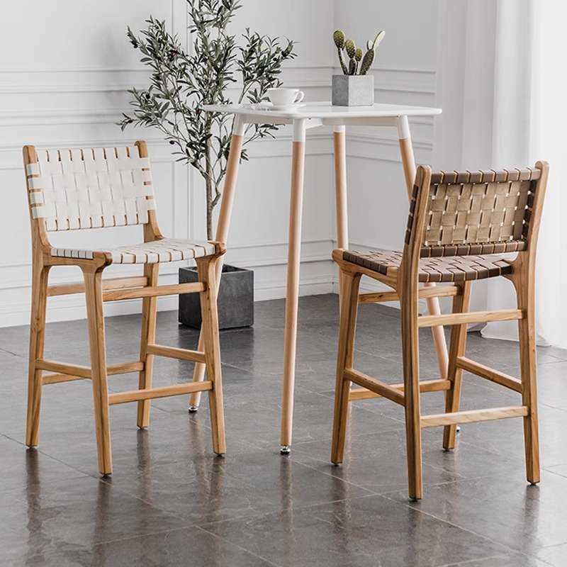 高脚吧椅实木绳编椅民宿酒吧咖啡厅家用靠背马鞍皮革吧台卡座座椅,淘宝优惠券,粉丝福利购,淘宝优惠卷