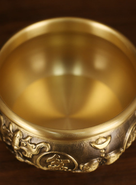 纯铜聚宝盆摆件招财家用实心全铜家居客厅玄关大号存钱罐铜缸开业