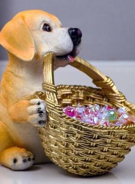 看门狗摆件看家小狗客厅收纳水果篮子狗叼篮子钥匙筐