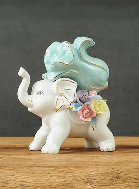 大象摆件室内卧室陶瓷家居装饰品电视柜酒柜客厅创意桌面结婚礼物