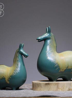 新中式陶瓷马摆件现代简约创意覆古窑变电视柜博古架家居玄关装饰